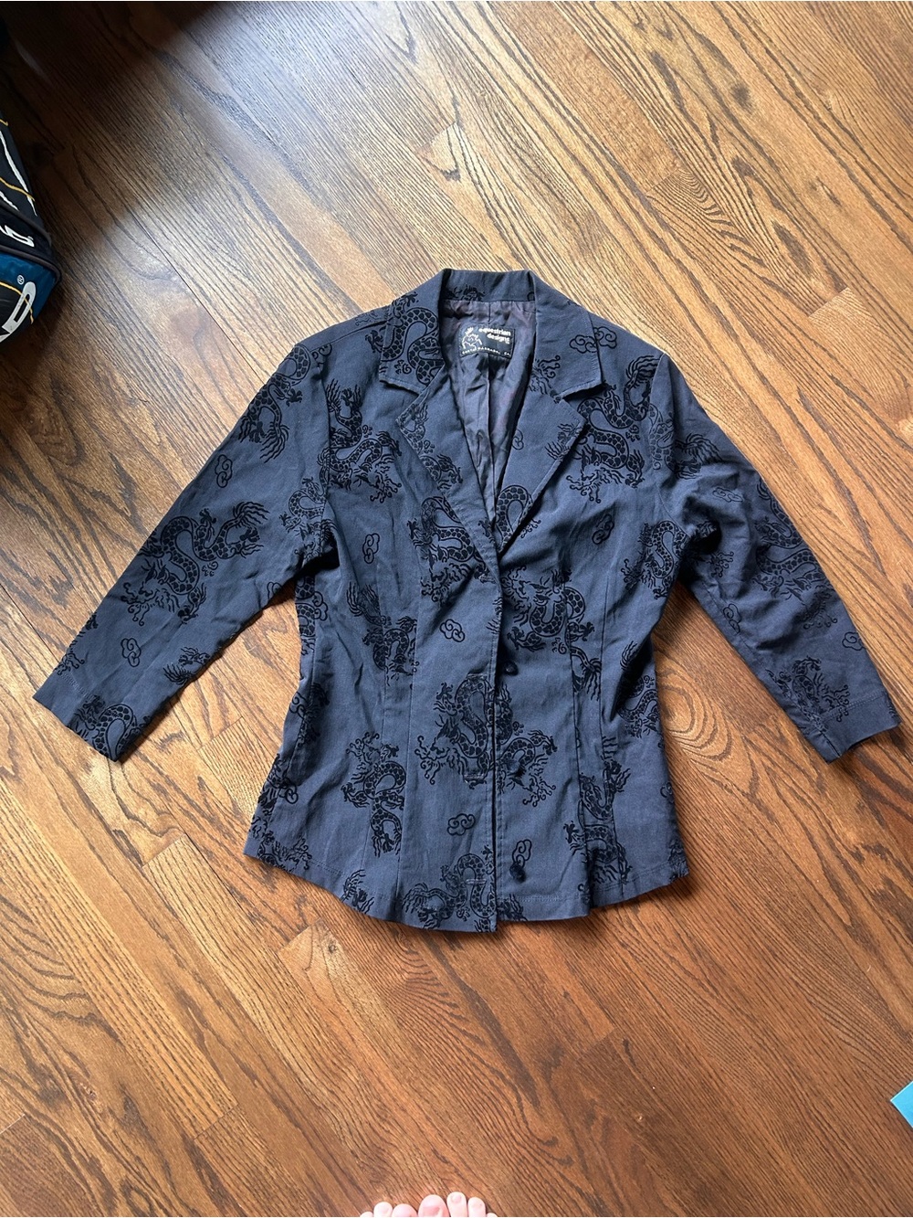 Equestrian Designs Embroidered Navy Notch-Lapel Blazer Jacket